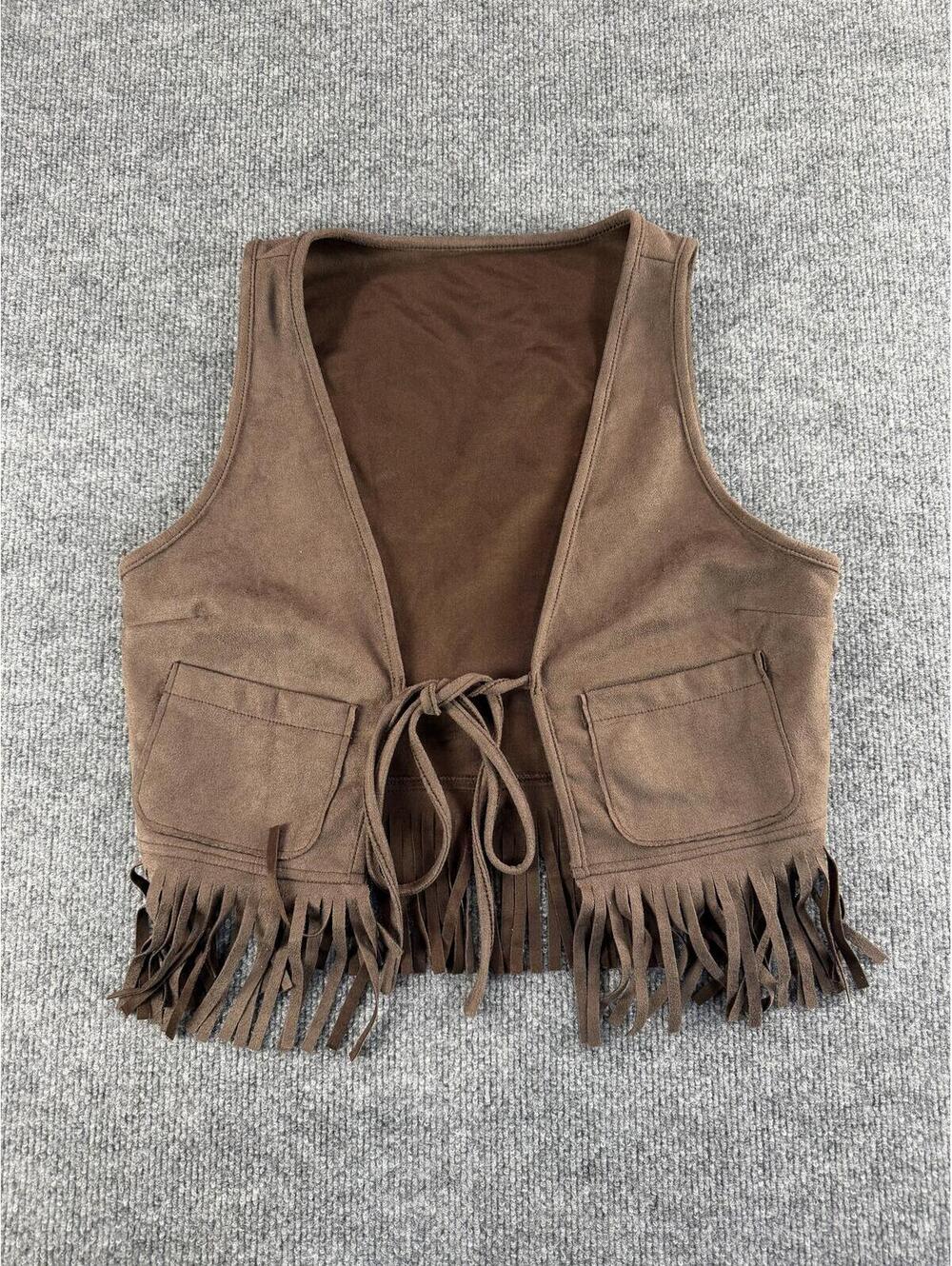 Vintage Brown Suede Fringe Vest - Biker, western,‎ cowboy core